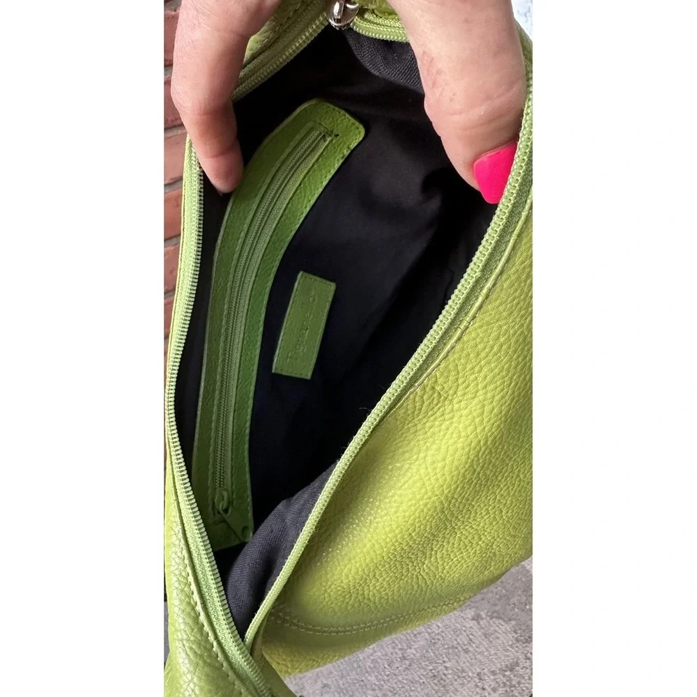 TIGNANELLO Pebbled Leather Green Hobo Zip Top Purse Bag Shoulder Y2K 90's